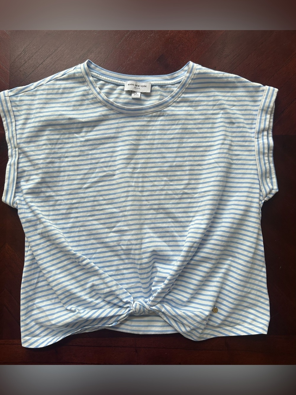 Marc New York Light Blue and White Striped Knot Front Tee size S